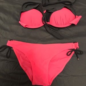 Pink and black push-up bikini